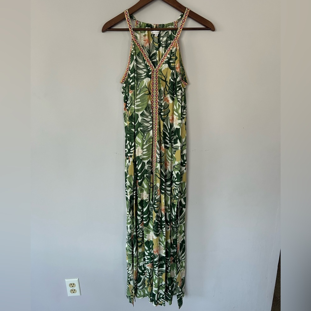 America & Beyond Palm Leaf Print Maxi Cover-Up Dress, Tropical Resort, Size XS